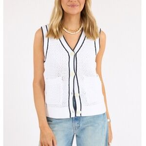 Varley Leilani V-Neck Button Front Preppy Cardigan Sweater Tank Size XL